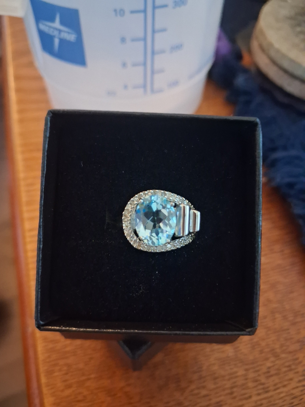 Blue Halo Teardrop Ring with Clear Pavé Accents